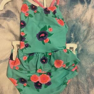 Turquoise flower two-piece swimsuit